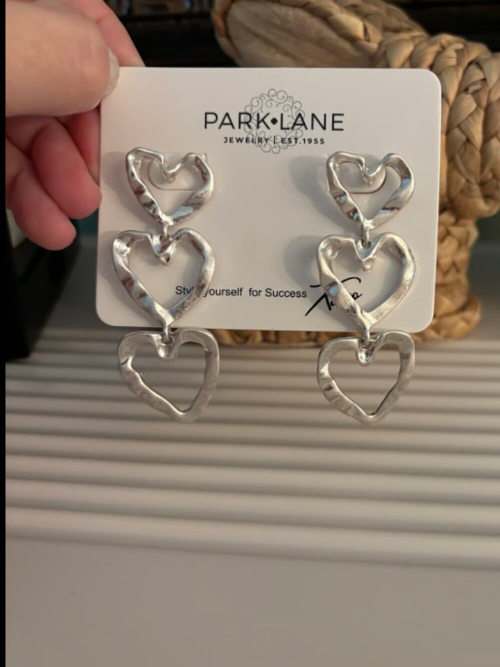 Park Lane Triple Hammered Heart Dangle Earrings